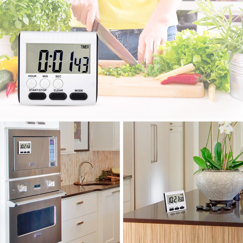 Mudder 3 Pack Digital Kitchen Timer for Cooking, Big Digits, 24 Hour Magnetic Backing Stand Kitchen Timers Clock for Classroom Kids Teachers, Loud Alarm and Big Screen (Black and White)