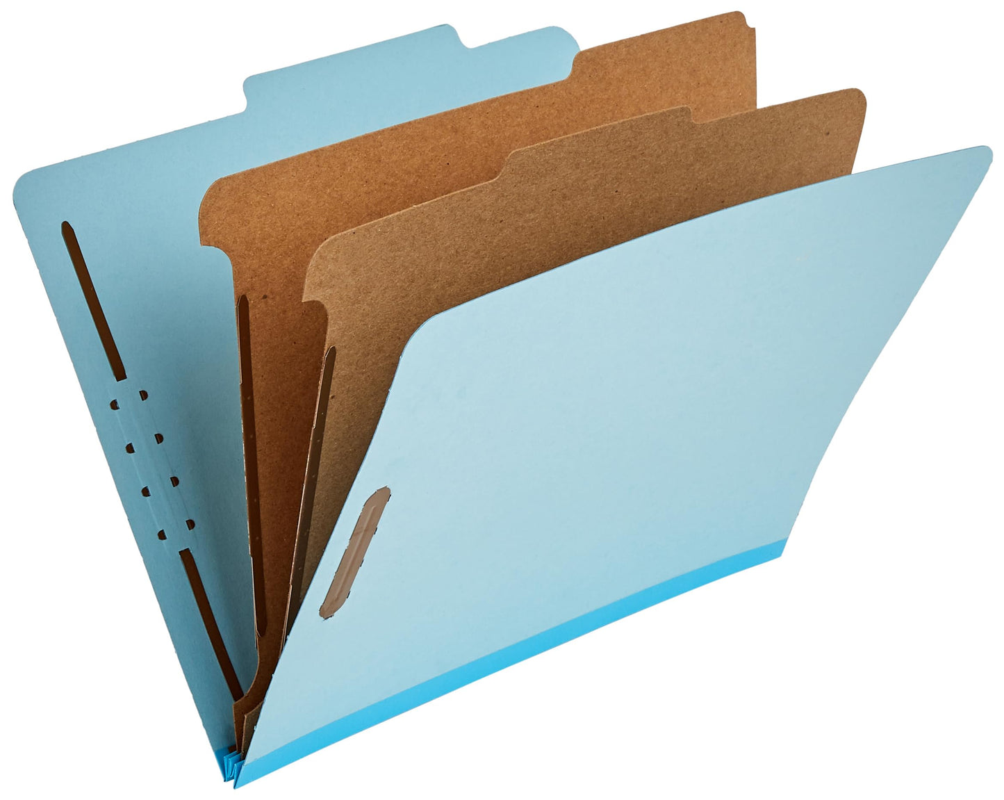 Amazon Basics Classification Folder with Prongs, 100% Recycled, 2 Dividers, 2" Embedded Fasteners, Letter Size, for Documents Organization, Light Blue, 10 Count