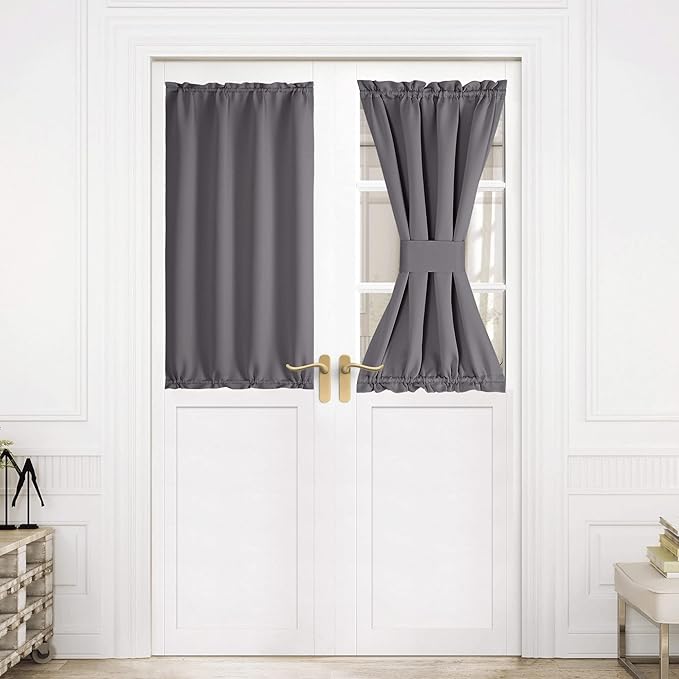 NICETOWN French Door Curtains for Small Window, Rod Pocket Short Front Sidelight Curtain for Kitchen Thermal Insulated Room Darkening Classroom Shade for Entry Door, 1 Panel, Grey, 30x40 inches