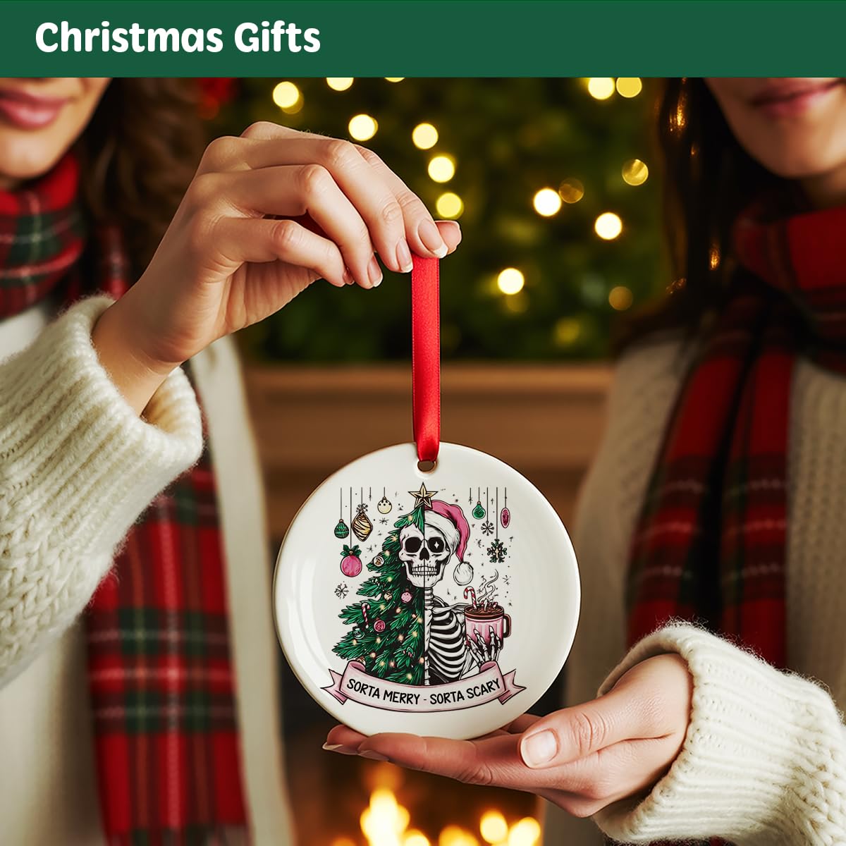Spooky Skeleton Christmas Ornament, Sorta Merry Sorta Scary Ornament Gifts for Christmas Tree