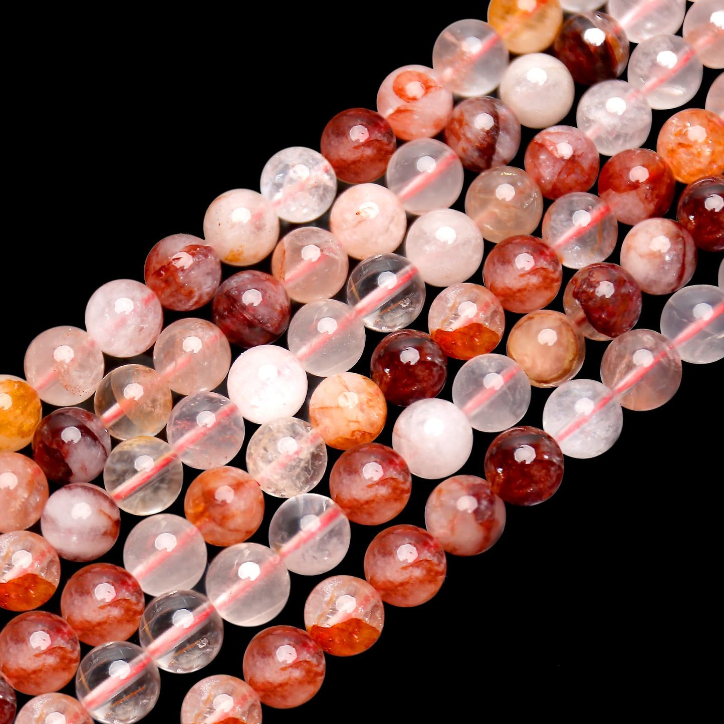 70PCS Natural 8MM Healing Gemstone, Red Hematoid Quartz Energy Stone Round Loose Beads, Semi-Precious Crystal Beads with Free Elastic String for Jewelry Making DIY
