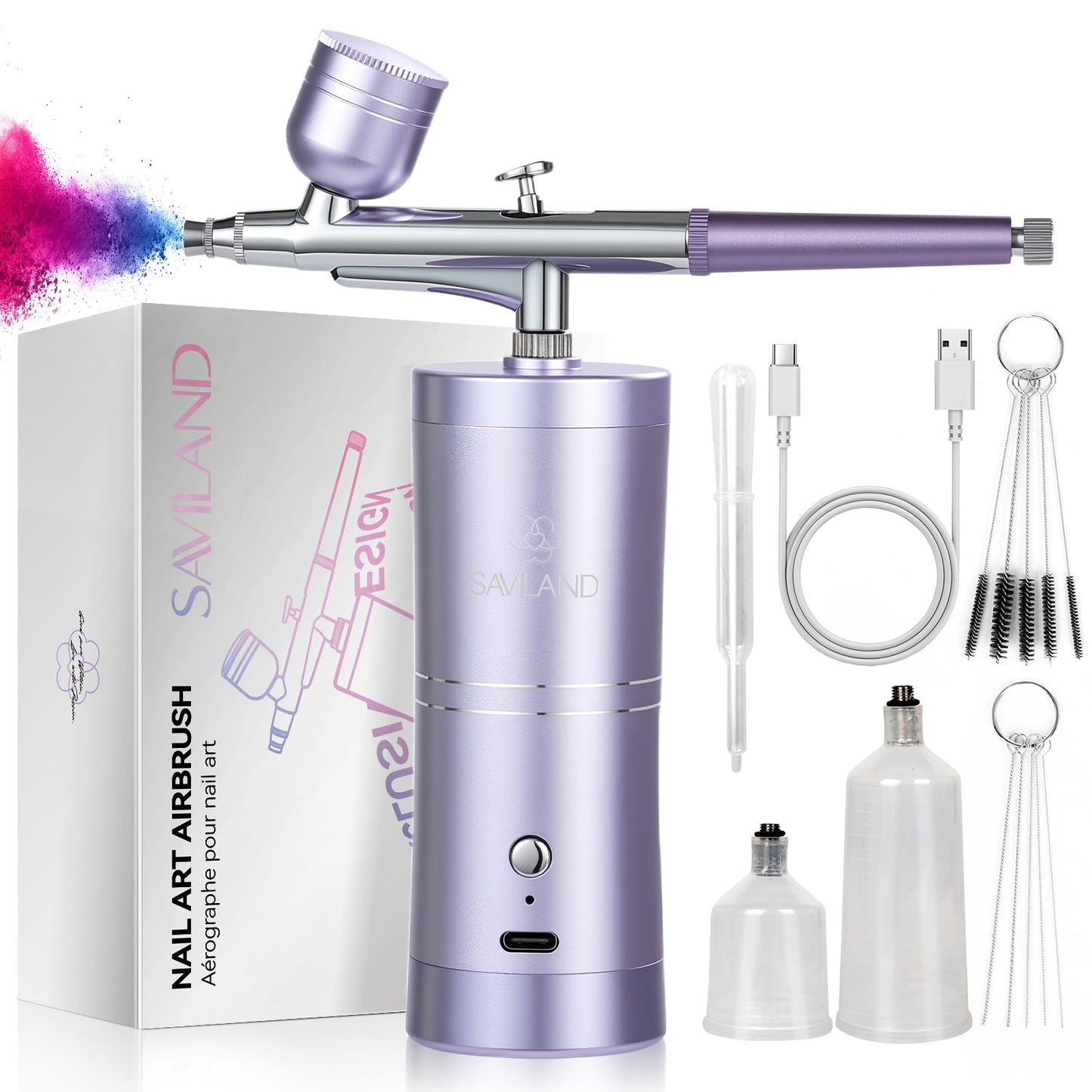 SAVILAND Pro Airbrush for Nails: 2026 Optimized 25 PSI for Flawless Nails Engineered for Flow-Locked Atomization & Steady Output 0.3mm DLC-Coated Nozzle, Dual-Charge Cordless for Uninterrupted Salon