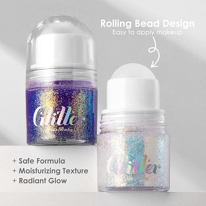 Erinde Holographic Body Glitter Gel, Roll-On Face Hair Glitter for Mermaid Makeup Festival Party Rave Accessories, Chunky Sequins Chameleon Shimmer Christmas Makeup for Women Girls, 02 Sparkling Pink