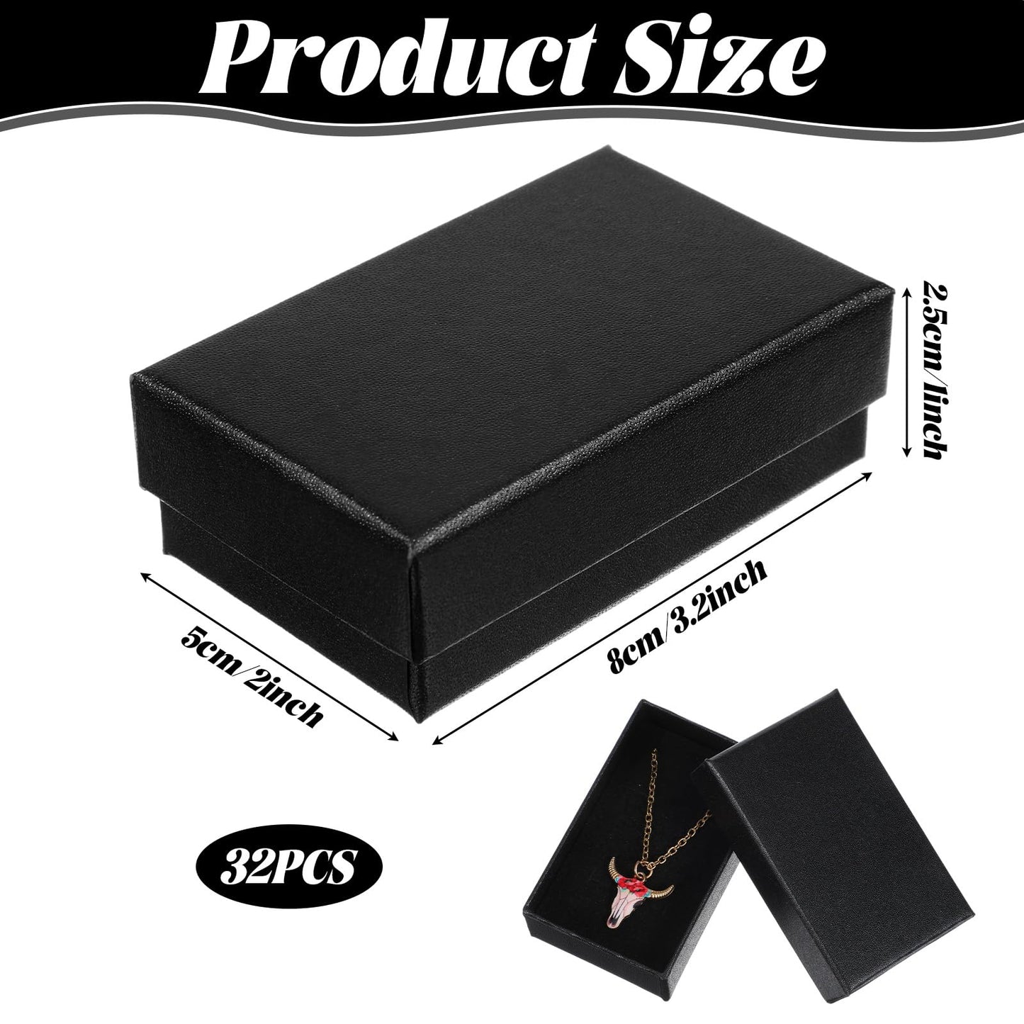 Douaowoc 32 Pcs Cardboard Jewelry Gift Boxes Jewelry Boxes Packaging Small Earring Gift Box with Lids for Necklace Ring (Black, 3.2 x 2 x 1 Inch)