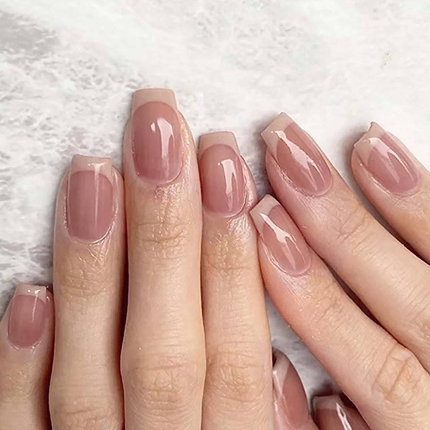 Medium Square Press on Nails White French Tip Fake Nails Nude Pink Nails Press ons Acrylic Nails False Glossy Artificial Full Cover Stick on Nails for Women Girls 24 Pcs