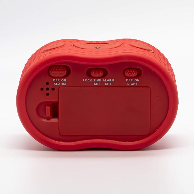 Timelink Smartlight Rubber Alarm Clock with Automatic Night Light and Large Display ?€? Easy-to-Use Digital Alarm with Snooze, Soft Rubber Case, Battery Operated, for Kids and Adults (Red)