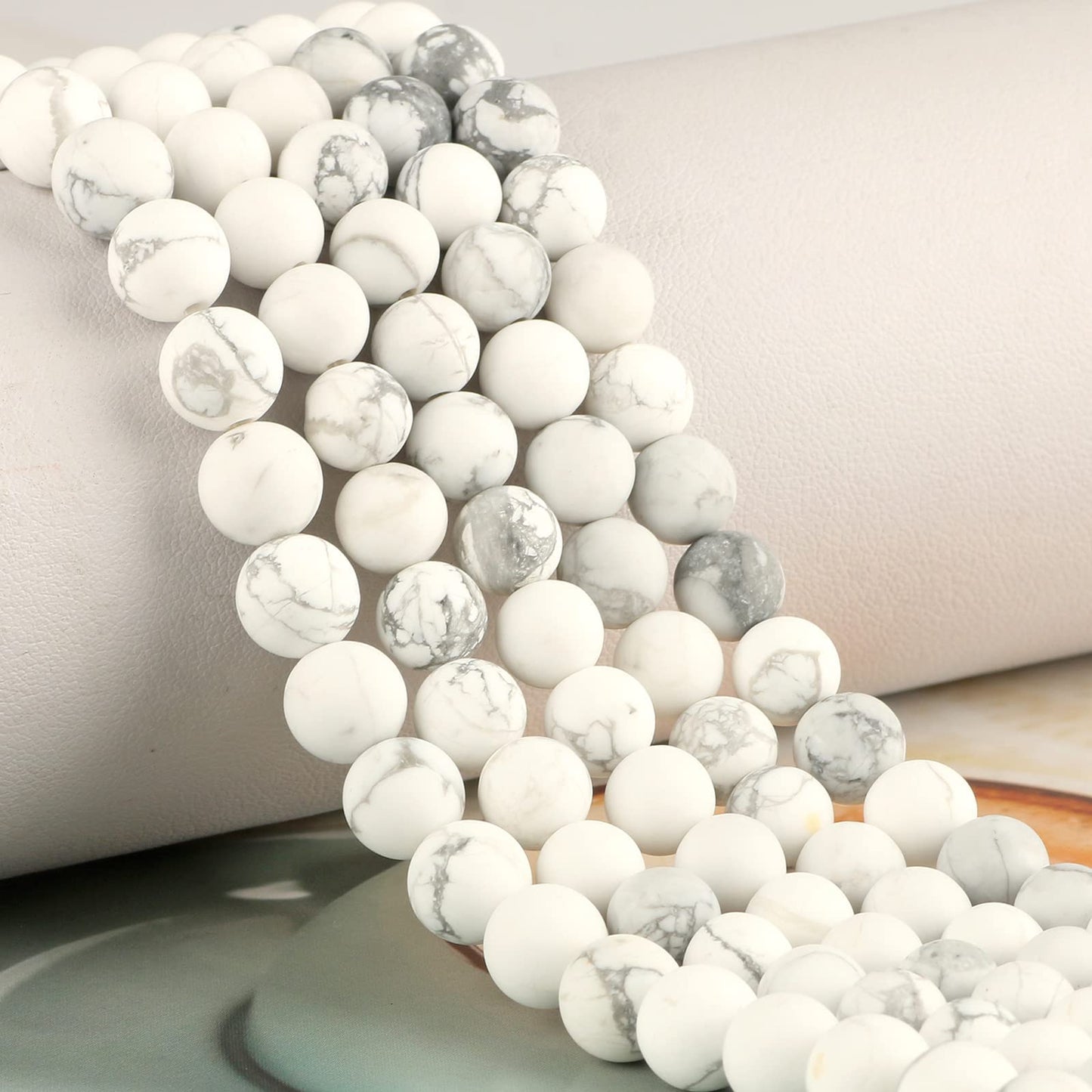 NITOPUPU 100Pcs 8mm Natural Matte Howlite Beads Round Loose Gemstone Stone Beads for Jewerly Making with Crystal Stretch Cord