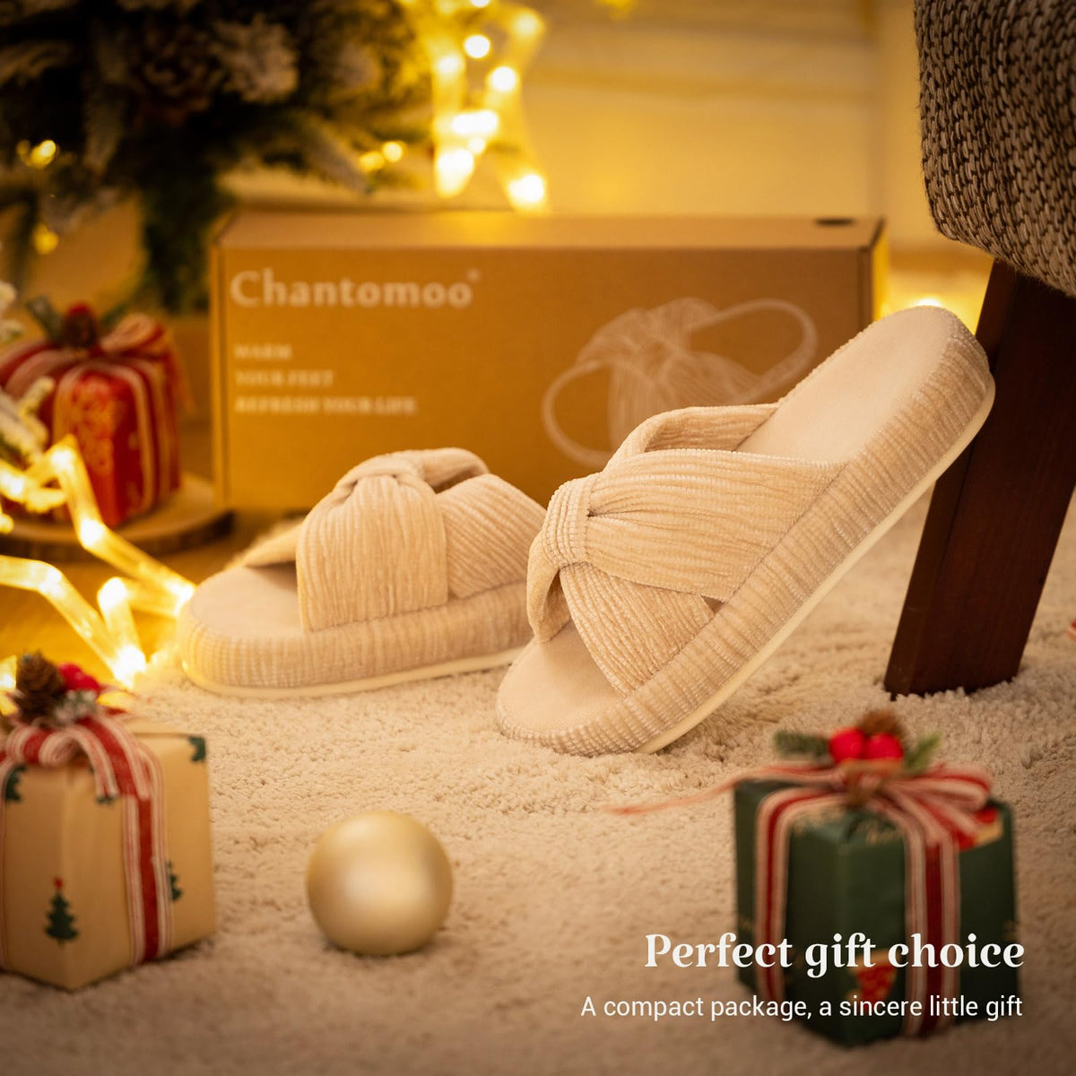 Slippers for Women Memory Foam House Bedroom Bow Crossbands Pearlescent Slipper Shoes Comfy Trendy Gift Slippers Beige Size 11 12 10.5
