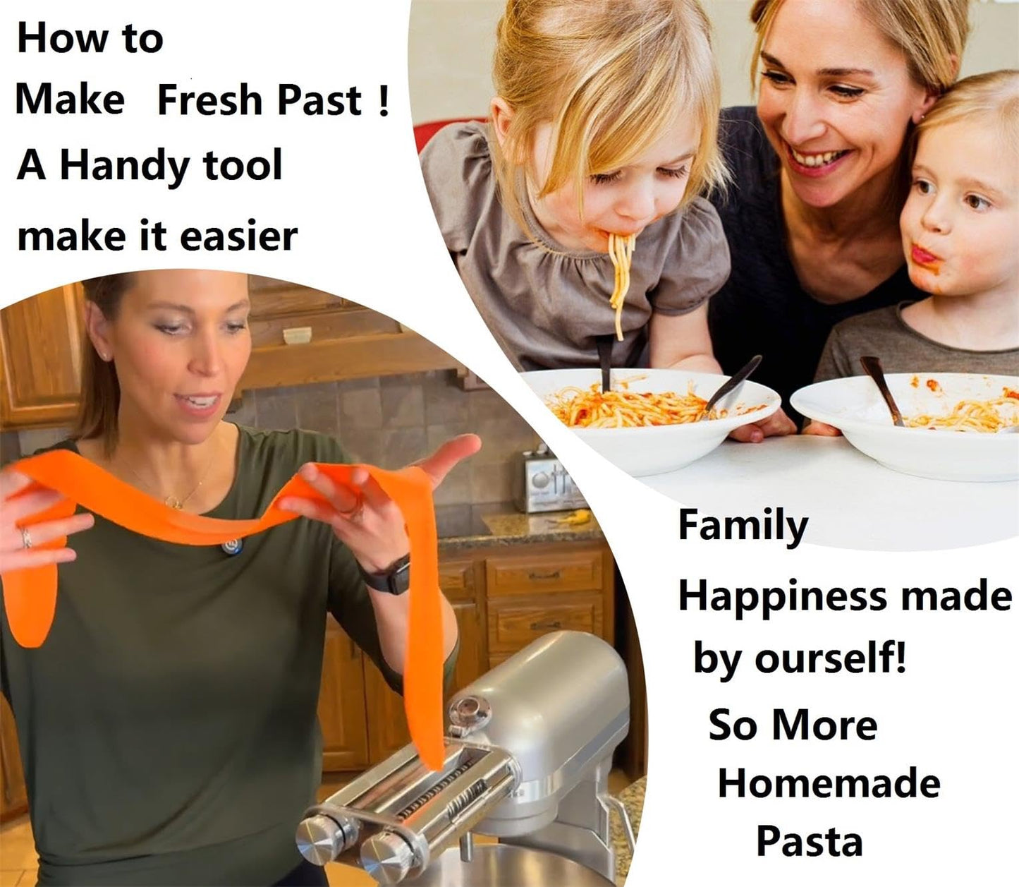 FavorKit 3 in 1 Pasta Maker Attachment Set for KitchenAid Mixers Plus Hub Knob Screw Accessory Included Dough Sheet Roller, Noodle Spaghetti & Fettuccine Cutters-Unique Design