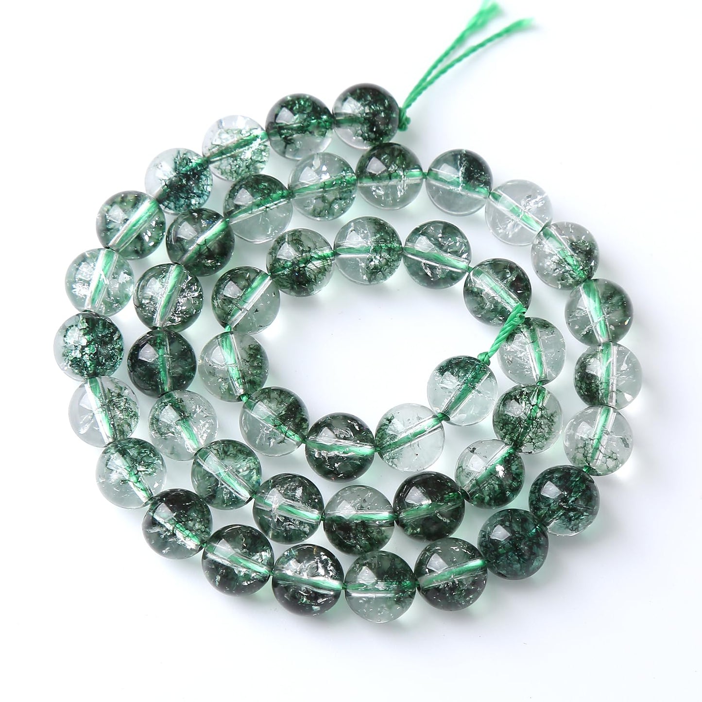 60pcs 6mm Natural Green Phantom Ghost Quartz Stone Round Beads for Jewelry Making DIY Bracelets Necklaces Crystal Energy Healing Stone Beads 15" (Green Phantom Ghost Quartz, 6mm)