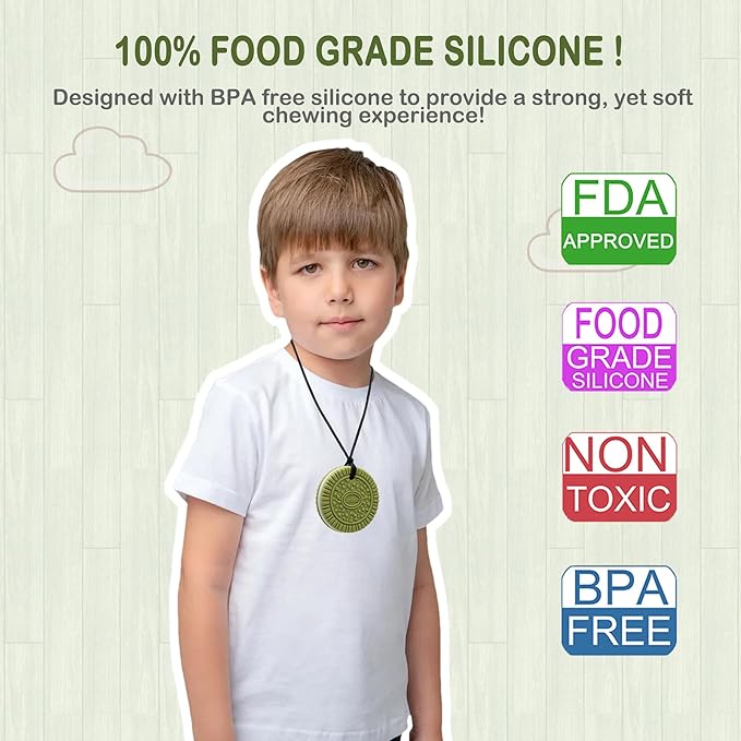 Chew Necklaces for Sensory Kids, Chewy Necklace Sensory Toys for Autism, ADHD, SPD, Reduces Chewing Fidgeting, Silicone Oral Motor Therapy Toys for Boys, Girls (6 Pack)