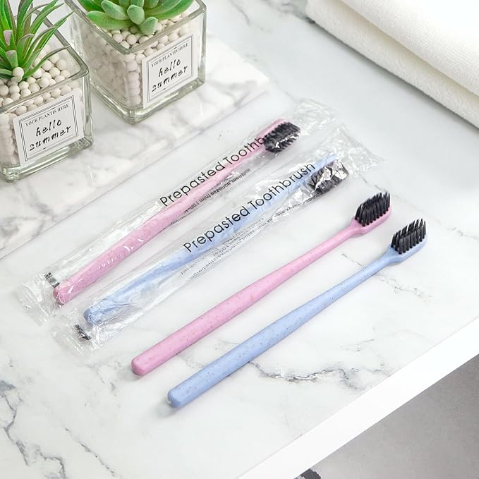 100Pcs Prepasted Disposable Toothbrushes Bulk Individually Wrapped Pre Pasted Soft Bristle Tooth Brush Set Travel Colorful Toothbrushes for Homeless Gift Hotel Camping Travel