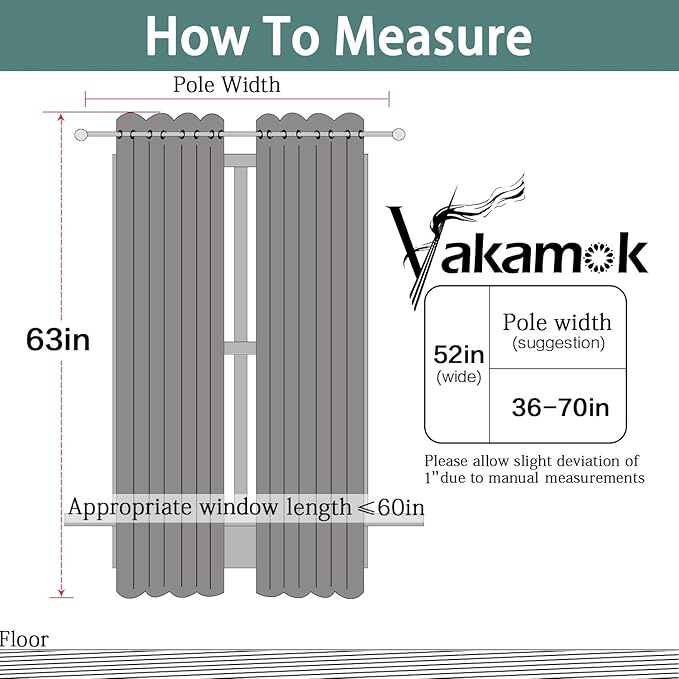 Yakamok Blackout Curtains Room Darkening Thermal Insulated Window Panels,Solid Grommet Top Drapes for Bedroom/Living Room(52Wx63L, Chocolate Brown, 2 Panels)