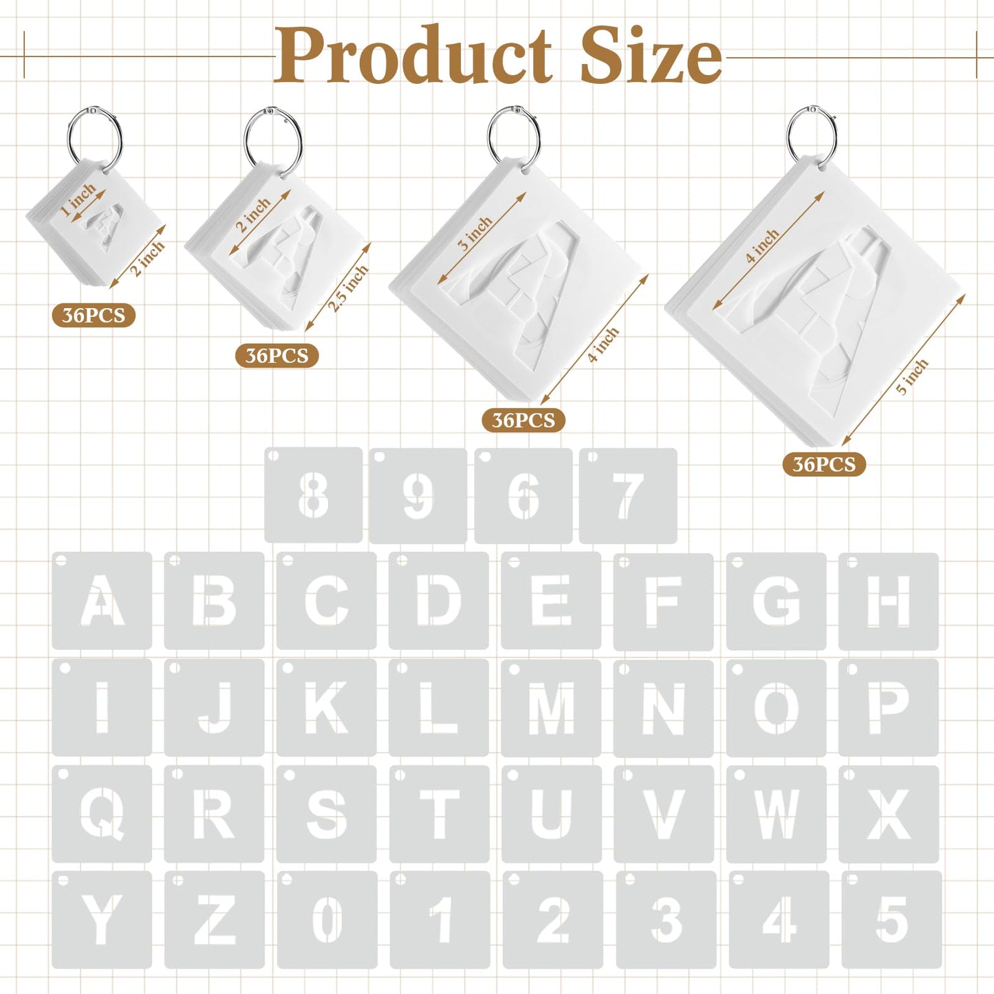 Affrolling 144 Pcs Letter and Number Stencils 4 Sizes Alphabet Number Templates Reusable Plastic Stencils for Painting on Wood, Walls, Signs(1,2,3,4 Inch,Regular)