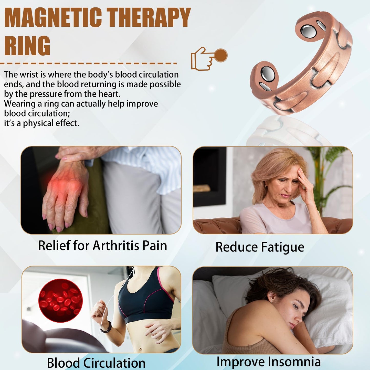 EnerCoppeX Copper Magnetic Ring for Women, Lymphatic Drainage Adjustable Ring, 3500 Gauss Magnet (Type-G)