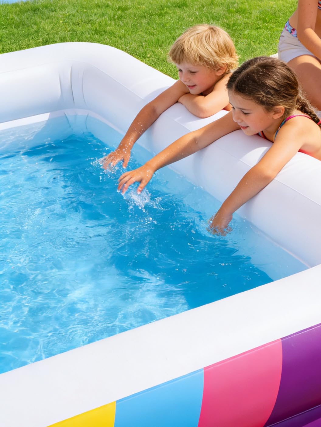 CHICLIST Kids Splash Pool Inflatable 74" Rectangular, Large BPA-Free PVC Kiddie Pool with Drain Plug for Ages 3-12