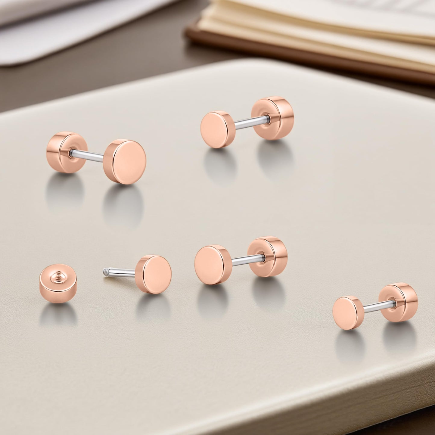 limerencia G23 Hypoallergenic Titanium Screw on Back Flat Back Dot Stud Earrings, 3mm/4mm/5mm Simple Classic Cartilage Non-Nickel Stud Earrings for Women Men(5mm,Rose Gold)