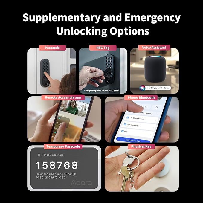 Aqara Smart Lock U200 (Fingerprint Keypad Included), Matter Over Thread, Keyless Entry Door Lock with Apple Home Key and Rechargeable Battery, Supports Apple Home, Alexa and SmartThings, Silver