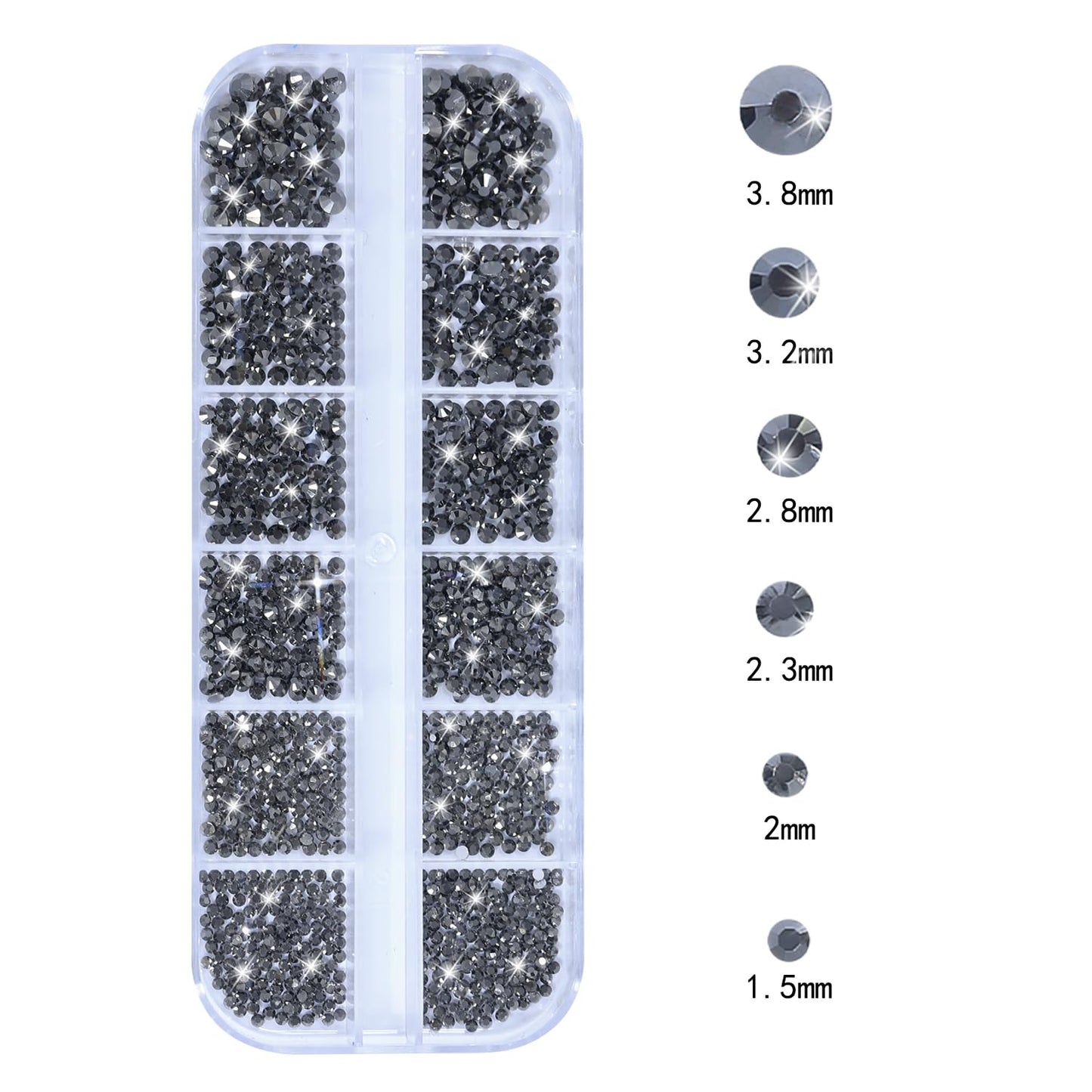 Nail Rhinestones - 3D Multi Shape Size, Flat Back, Crystals Manicure Rhinestones Charms, Mineral Gray Nail Gems, with Kit, for Nail Art, Bedazzling Acrylic Nails, DIY Decor