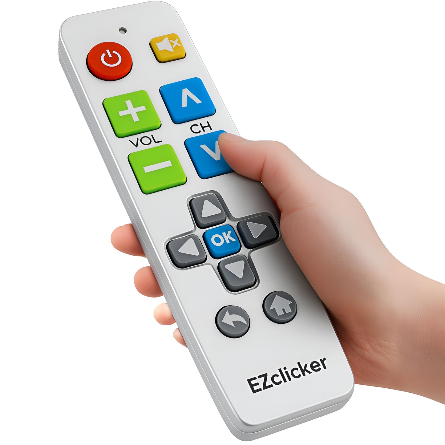 EZclicker Big Button Universal TV Remote (Silver) Simple Easy to Use, Great for Seniors, Works with Major TV Brands (2xAAA Batteries Not Included)