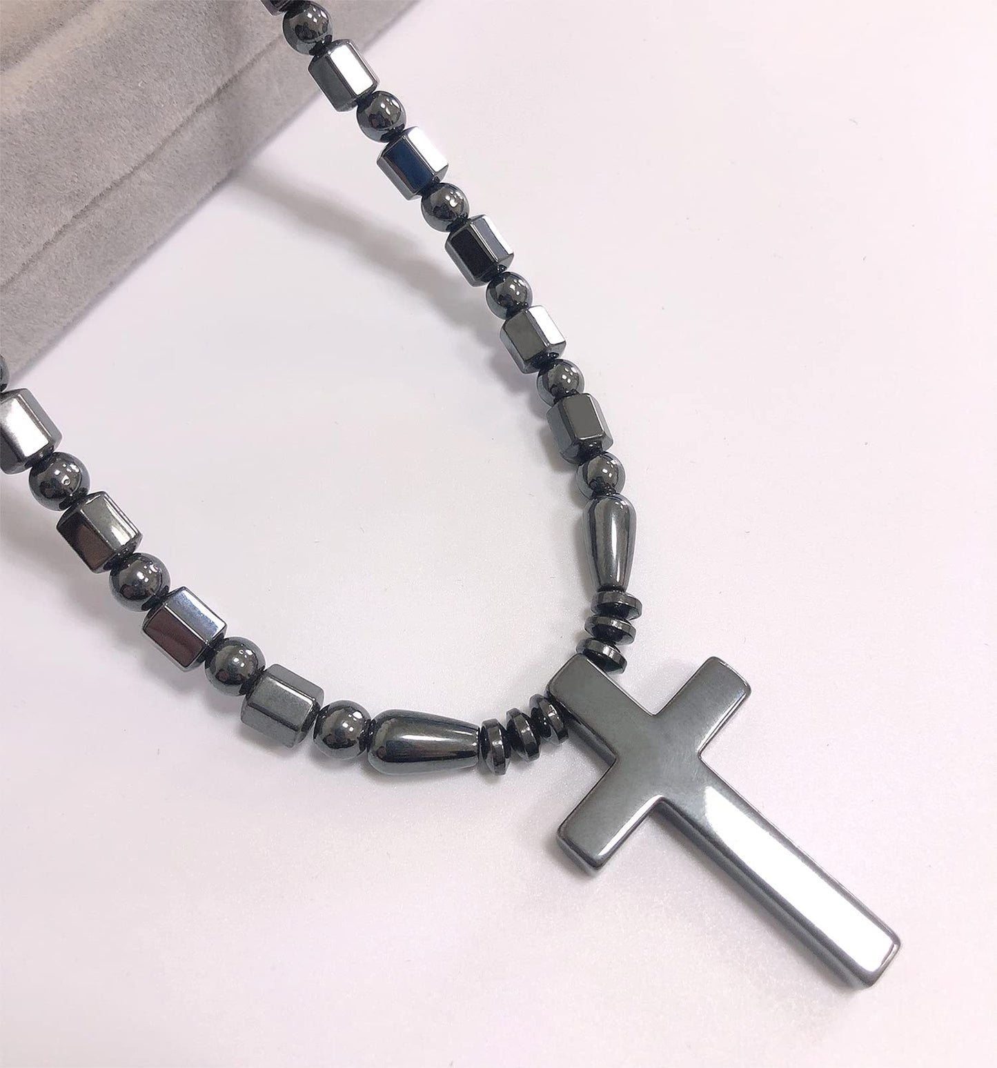 Ecooon Cross pendant hematite magnetic therapy necklace for men and women, healing stone unisex