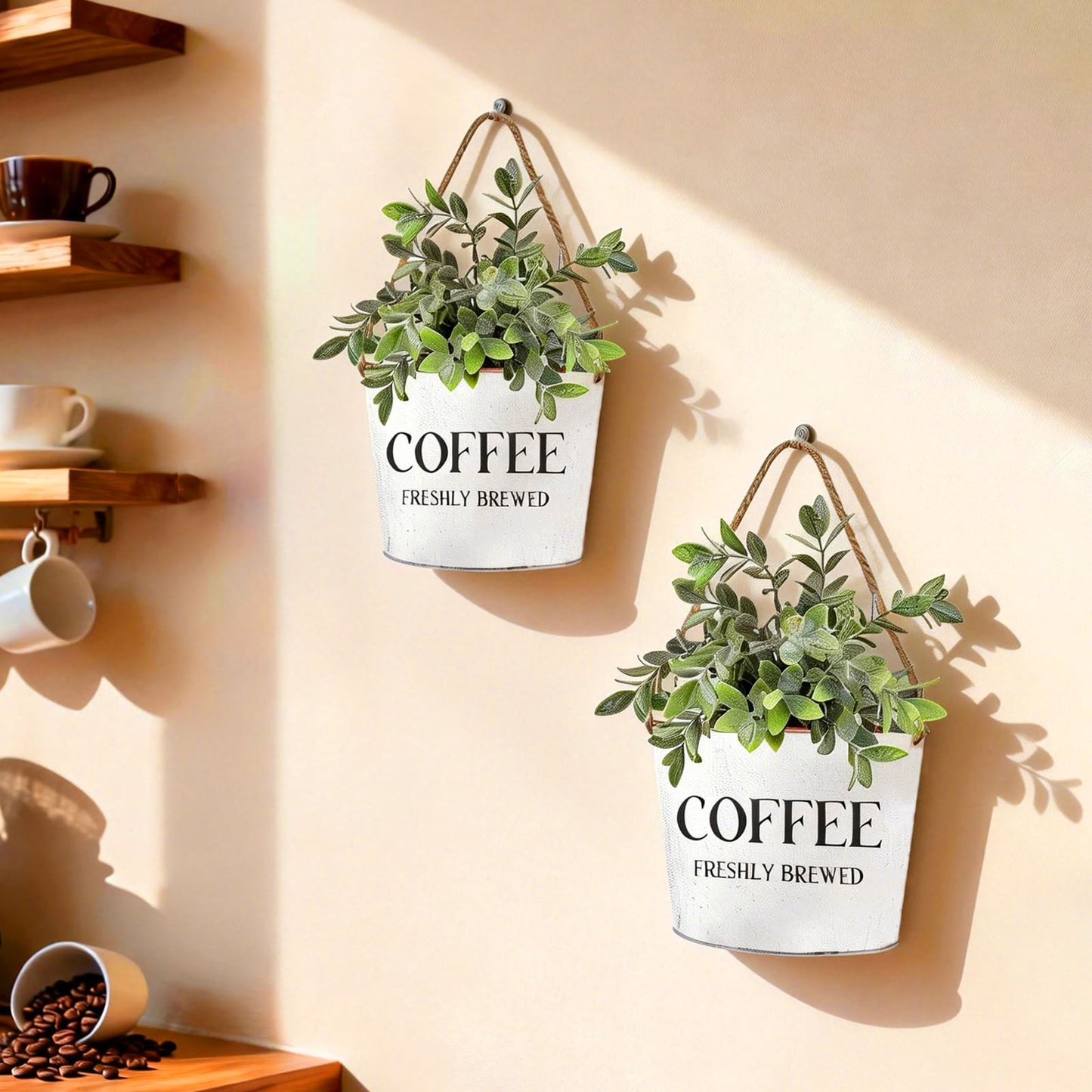 Lukpanda Coffee Bar Decor - 2 Pcs Rustic Farmhouse Wall-Mounted Planters, Decorative Flower Pots for Coffee Bar Walls, 6.2x5.5x4.3 Inches | Greenery Not Included