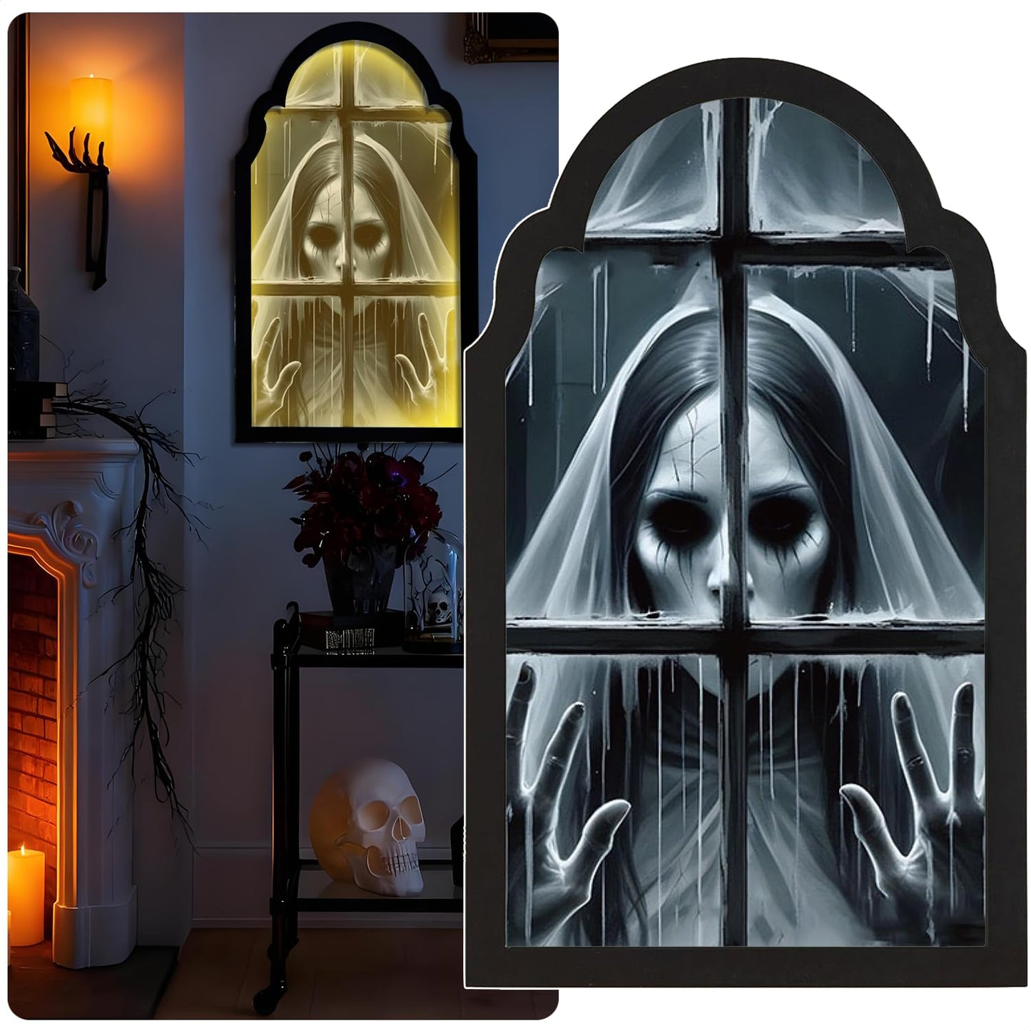 EZTZMCN 2025 Halloween Decorations Indoor - 15" x 9" Ghost Hologram Mirror with Devil's Bride, Spooky Wall Mirror - Decoration for Home Bedroom Party Room