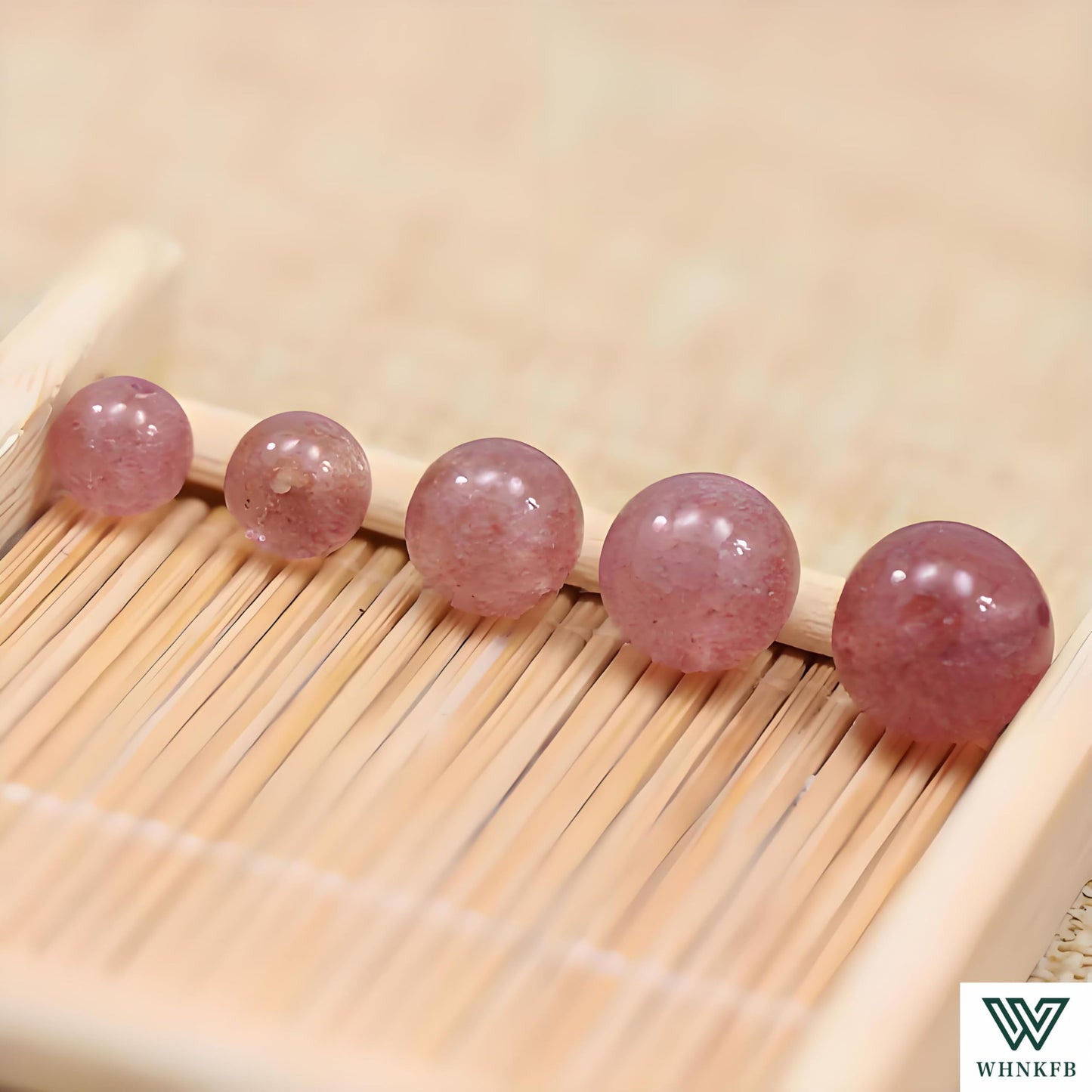 WHNKFB 8mm 50PCS Natural Strawberry Quartz Round Beads, Loose Crystal Beads with Strawberry Seed-Like Contents for Jewelry Making Craft - 6mm 8mm 10mm Options with Free Elastic Cord