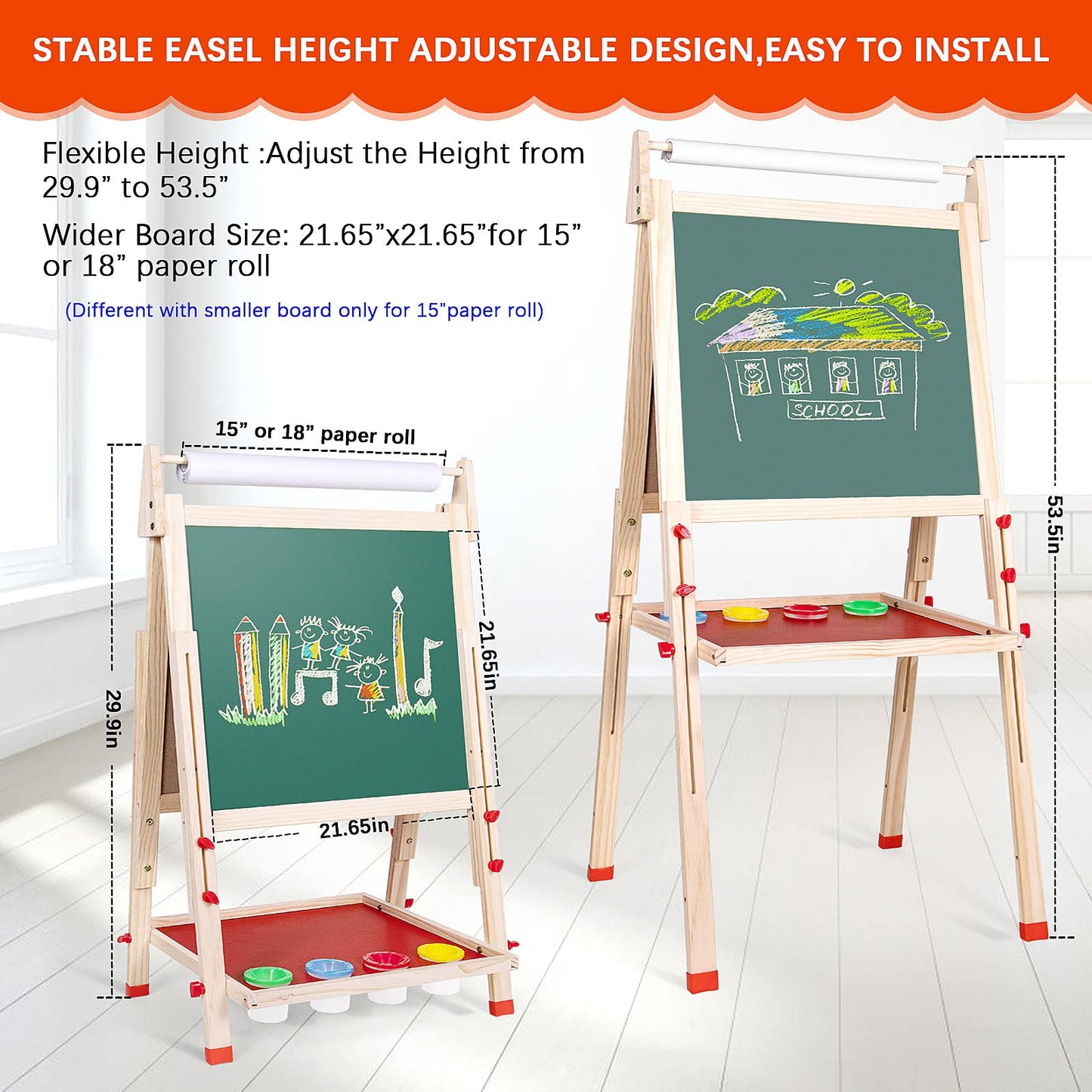 Ragstone Kids Easel Child Easel with Paper roll Double Sized Blackboard Chalkboard