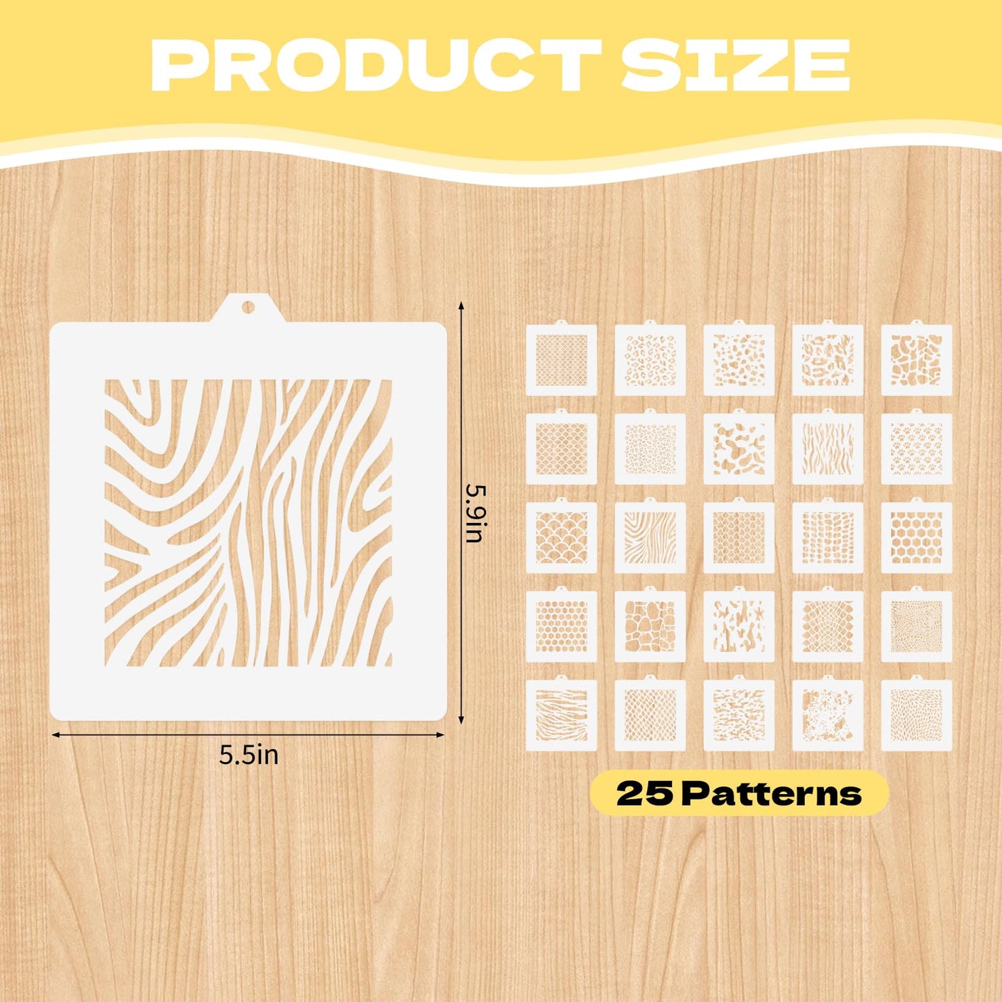 25 Pcs Cookie Stencils for Baking, Honeycomb Mermaid Scale Leopard Tiger Snake Texture & Dog Paw Print Patterns, Royal Icing Airbrush Cake Stencils for DIY Desserts & Party Crafts Reusable