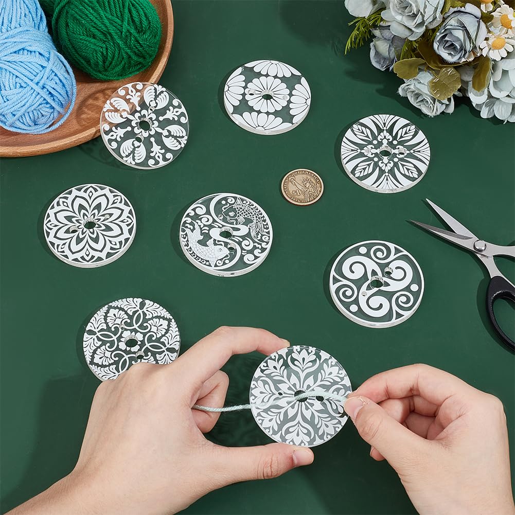 BENECREAT 8PCS Acrylic Spinning Control Tool, 2.2inch Flat Round Whorl Drop Spindle Kit Diz for Roving Felting, Crochet and General Crafts, Hole: 5mm and 2.5mm and 8mm