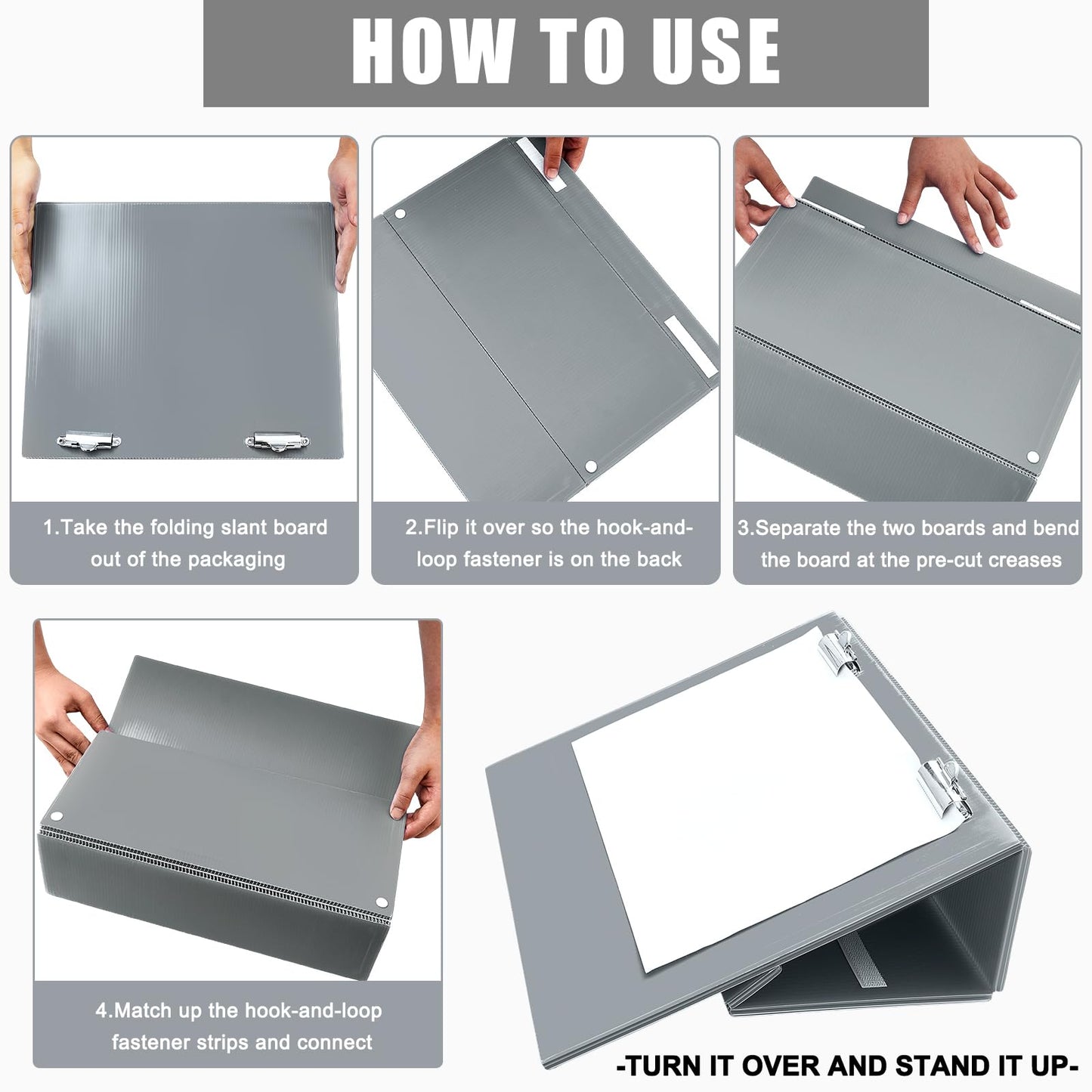 Nuanchu 2 Pcs Folding Slant Board for Writing 14 x 12 Inch Large Slanted Clipboard Adjustable Tilted Writing Board Sloped Surface to Improve Handwriting Legibility Endurance for Office Reading, Gray