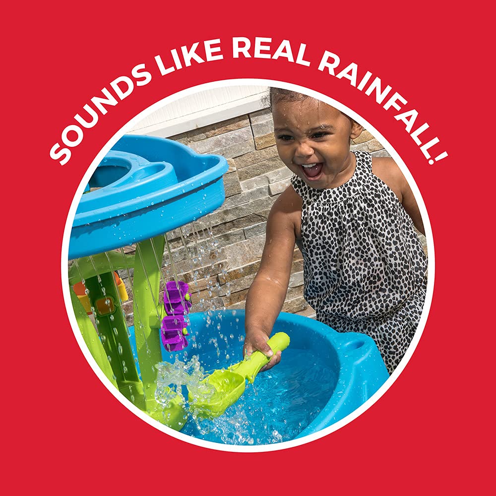 Step2 Summer Showers Splash Tower Water Table for Kids, Outdoor Kids Water Sensory Table, Ages 1.5+ Years Old, 8 Piece Water Toy Accessories, Blue & Green