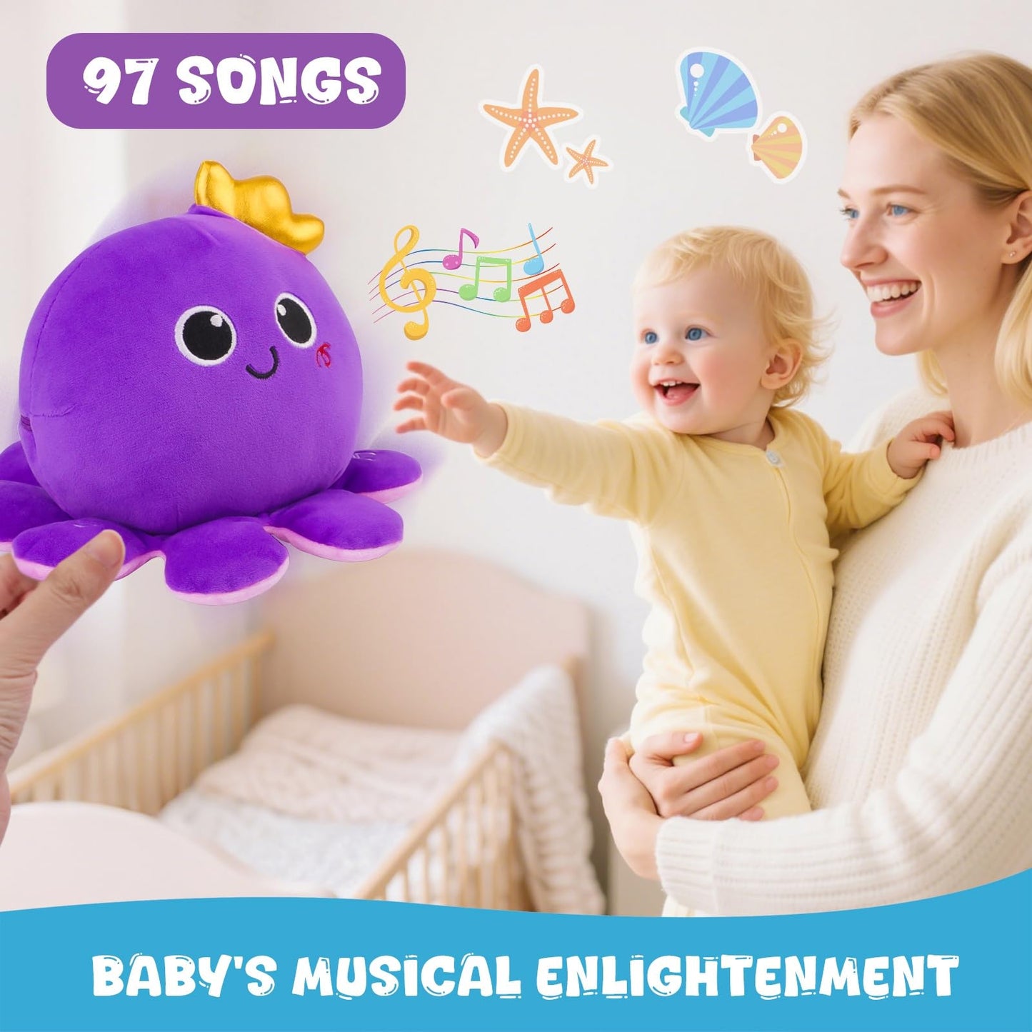Octopus Baby Crawling Musical Interactive Toys with 97 Melodies, Talking Repeat Function Language Learning for Newborn Infant, Safe Plush Sensory Learning Montessori Toy for Toddlers Gift 0+ Months