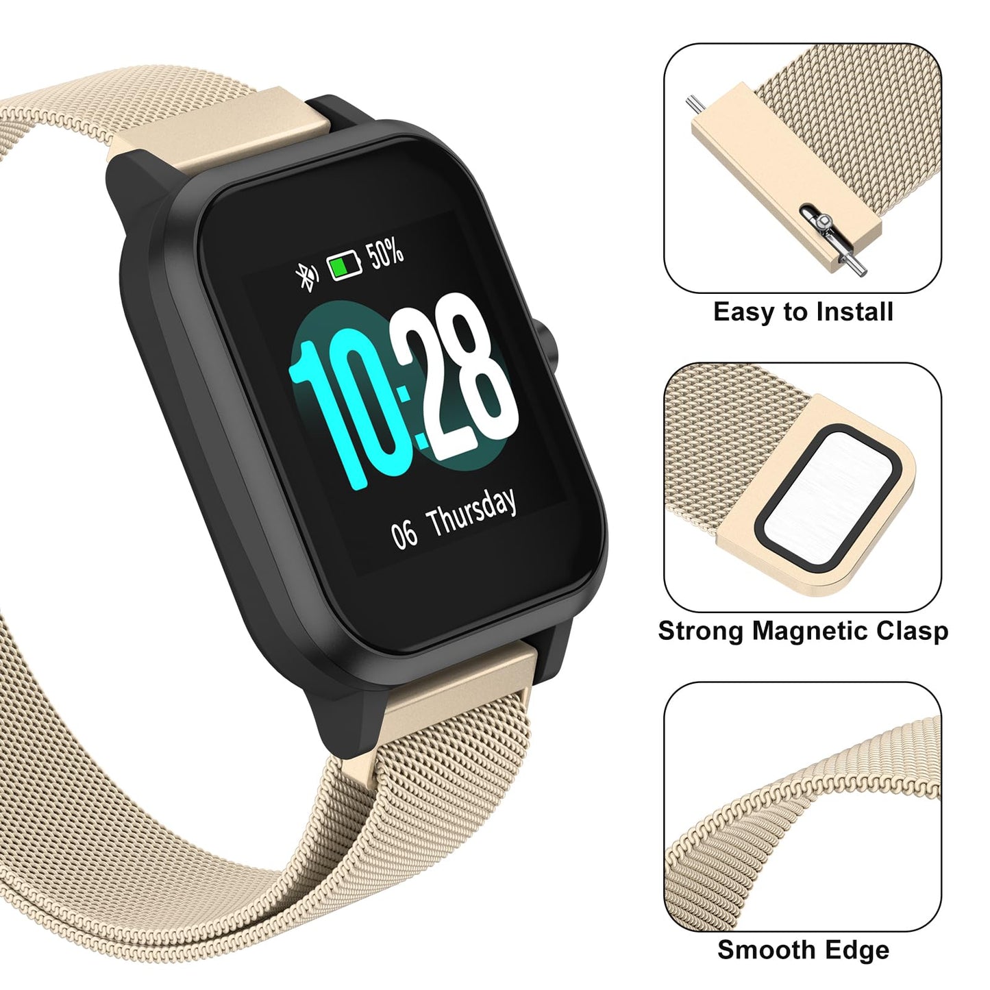 Vanjua 18mm Watch Band Quick Release Replacement Wristbands, Stainless Steel Metal Mesh Loop Adjustable Magnetic Replacement Straps Bands for Men Women