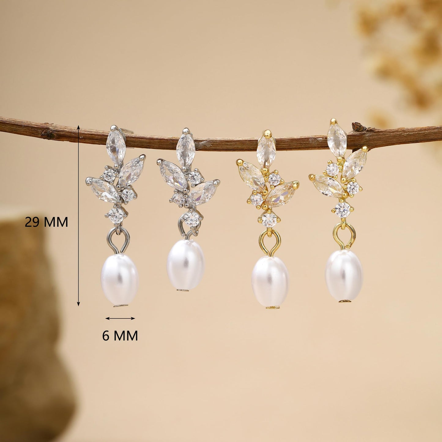 Solistra Pearl Earrings for Women Dainty Diamond Pearl Drop Earrings Silver Plated Dangle Earrings for Weddings Bridesmaid Gifts