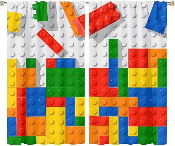Building Blocks Toy Curtain Rod Pocket Children's Nursery Abstract Outline Colorful Plastic Toy Brick Geometric Print Pattern Curtain Boys Girls Bedroom Playroom 2 Panels 72x63in