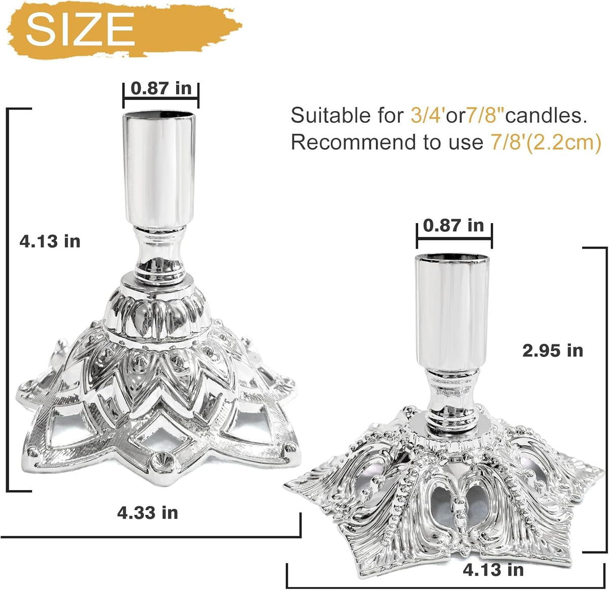 Candlestick Holders,Taper Candle Holder for Candlesticks Silver Plated Candle Metal Stick Candle Holders for Fireplace,Party, Dining,Wedding Decor,Fits 3/4 inch Thick Candle(Set of 6Pcs)