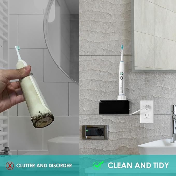 Acrylic Electric Toothbrush Holder for Bathroom,Wall Mounted with Hidden Cable Management, Secure and Non-Slip Design, Won't Fall Off for Reliable Stability -Black