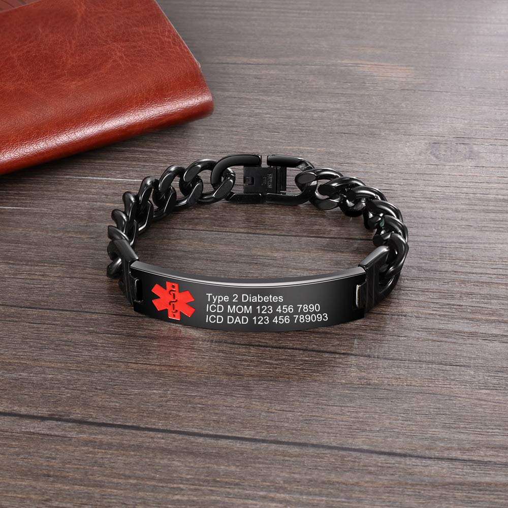 Giftider Custom Medical Alert Bracelet Engraved Emergency ID Stainless Steel Bracelets for Adults Men Women 7.5-8.5-9.8 Inch