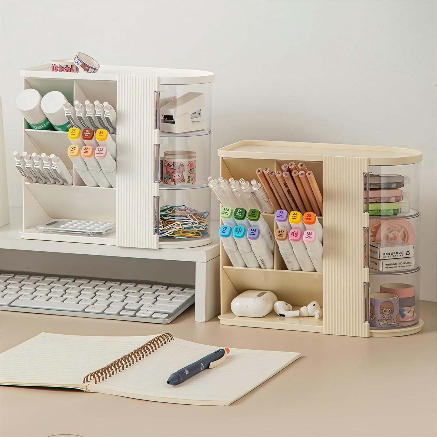 AevumTech Desk Organizer with Pen Pencil Holder for Desk, Pen Organizer with 3 Drawers, Multi-Functional Desk Organization Deals and Accessories Desktop Storage for Office Home Art Supplies (White)