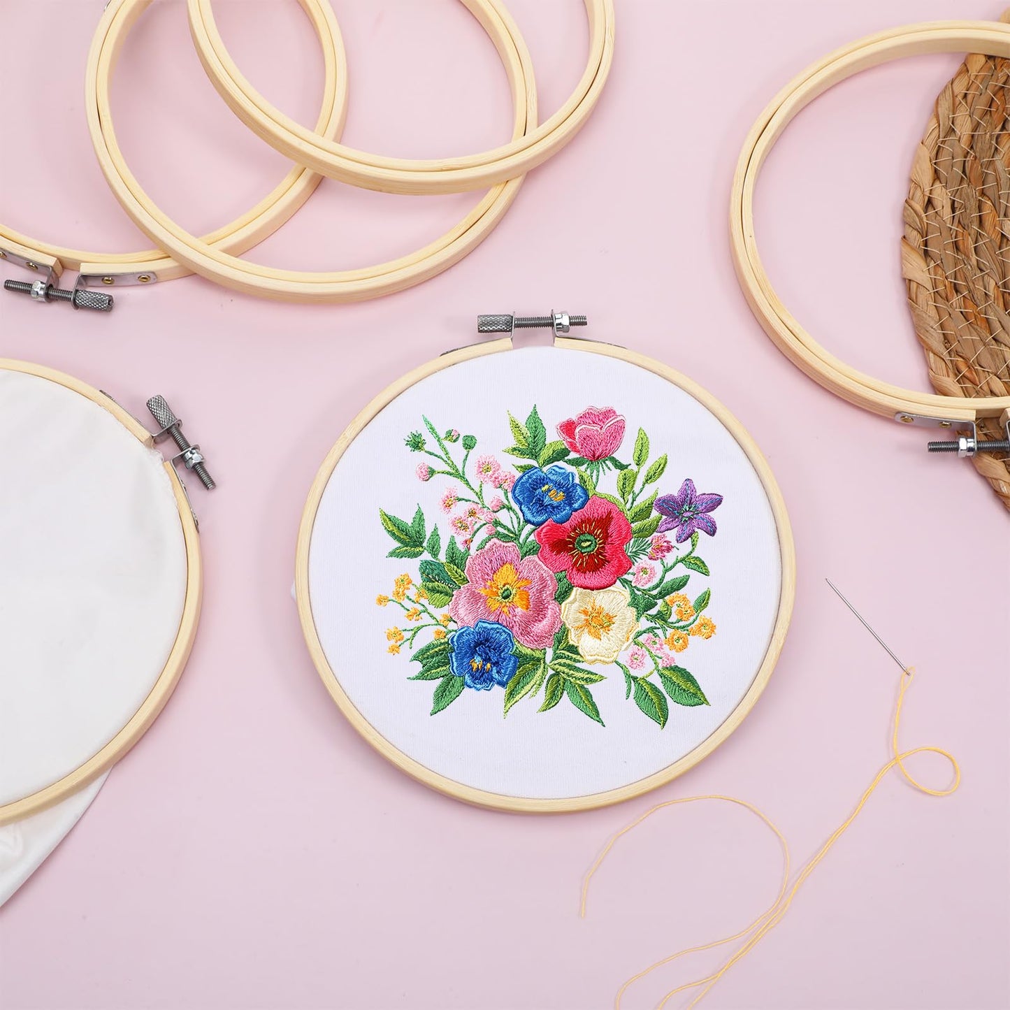 20 Pieces 6 Inch Round Embroidery Hoops Bulk Bamboo Frame Circle Cross Stitch Hoop Ring for Embroidery Art Craft Sewing