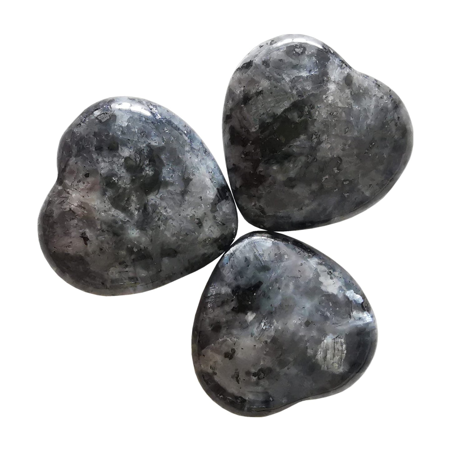 Bacatgem 3 Pcs Natural Black Labradorite Pocket Palm Thumb Healing Crystal Heart Love Worry Stones,1 inches Reiki Balancing Crystal and Healing Stones