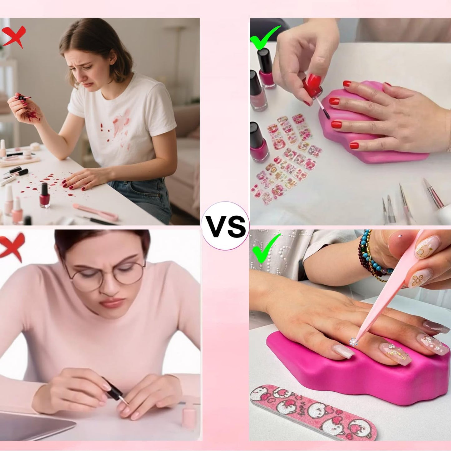 Nail Arm Rest 4pcs Silicone nail accessories,manicure hand rest,nail hand rest, arm rest for nails Nail Art Accessories Tool for Nails Tech Manicure Pedicure Salon Home Use-pink
