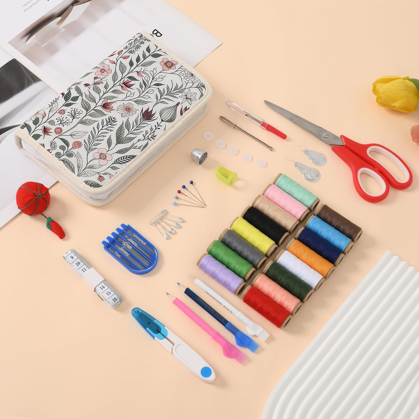 Sewing Kit for Adults, Needle and Thread Kit for Sewing, Sewing Supplies Accessories with Tailor Scissors, Sewing Thread, Needles and More for Home Travel and Emergency (White - Large)