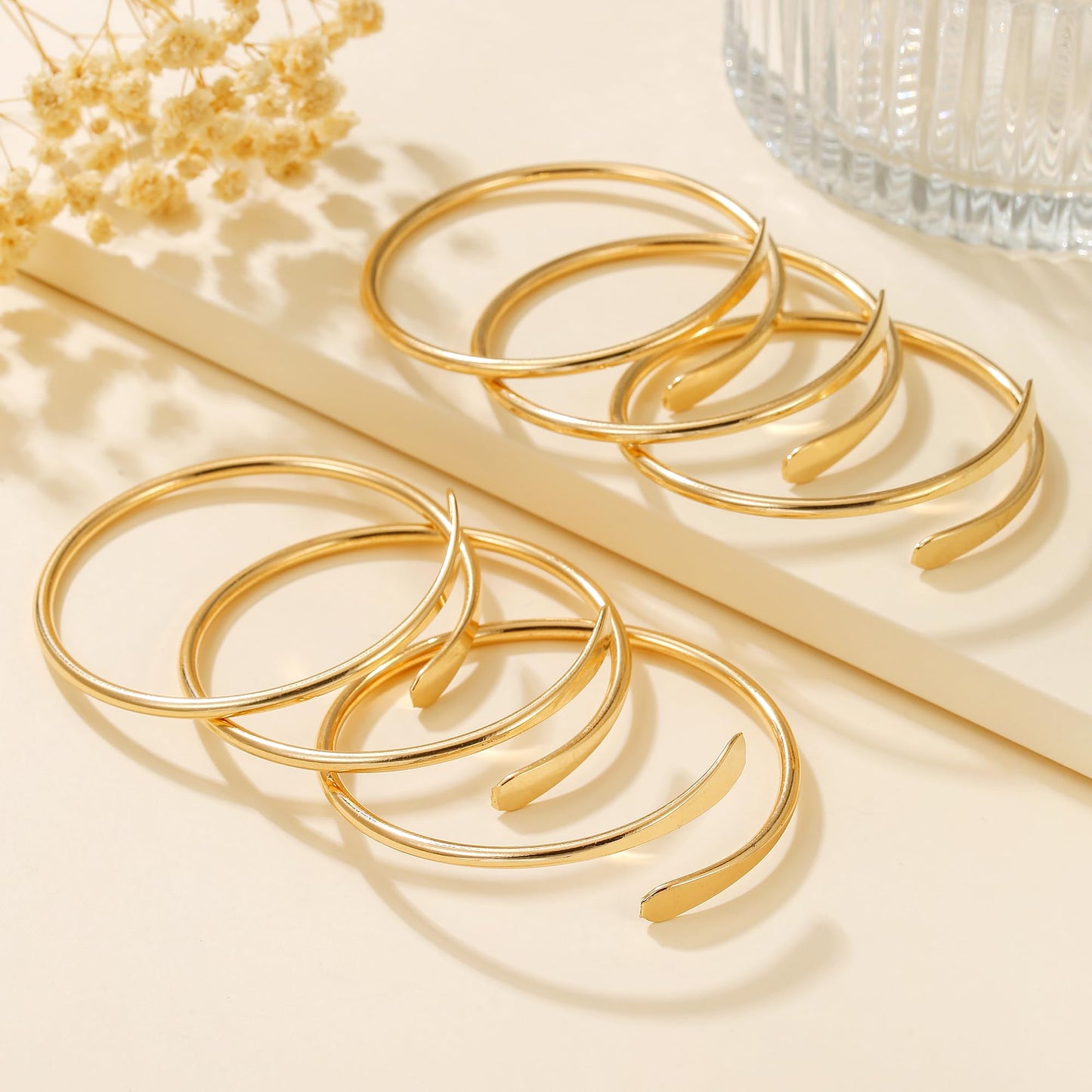 AYWFCBF Gold Cuff Bangles Bracelets for Women, 14k Gold Plated Adjustable Open Cuff Stackable Bracelets Set Boho Jewelry for Women