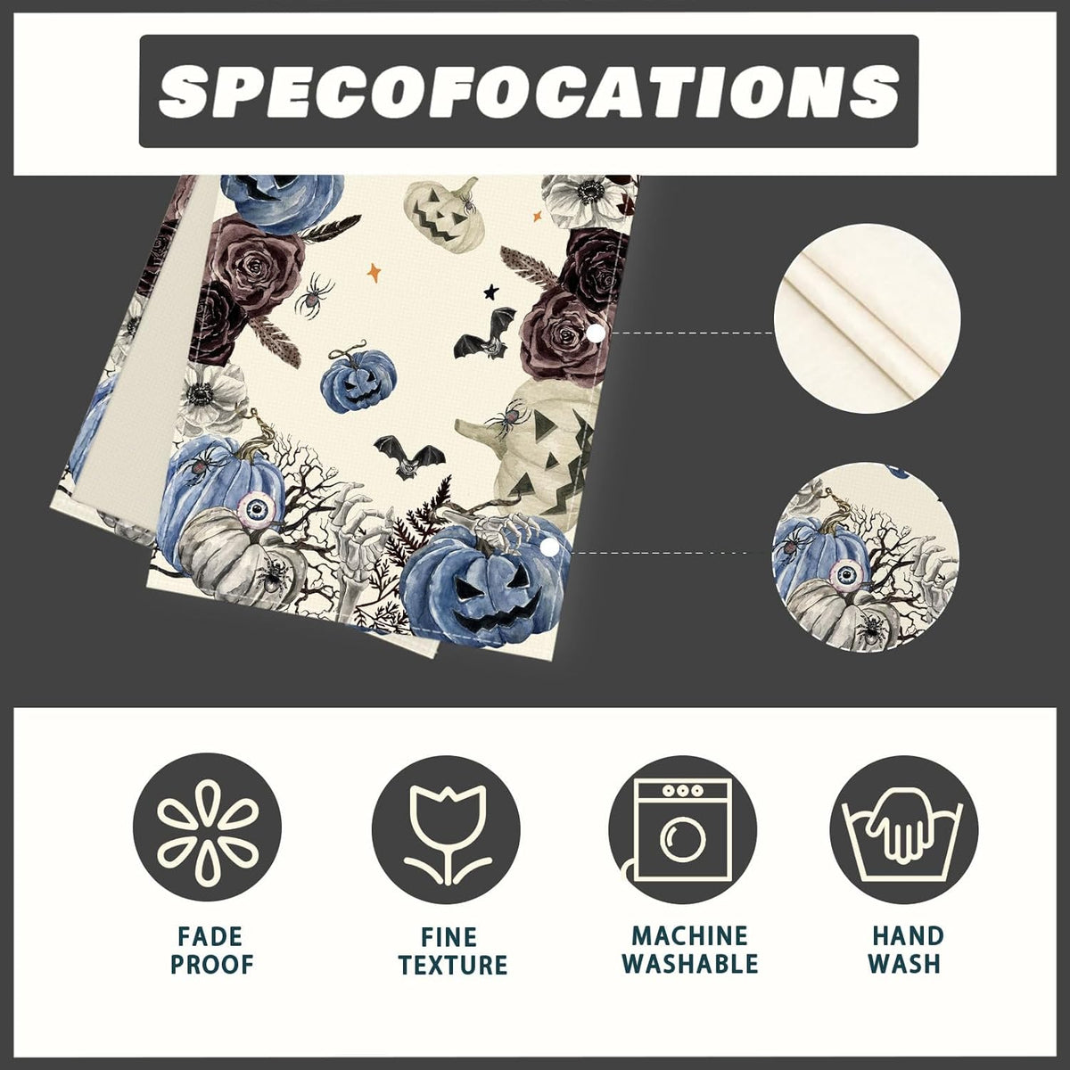 XCHI Spooky Blue Pumpkin Halloween Table Runner Party Table Decoration for Home Kitchen Dining Holiday Decor 13x60 Inch