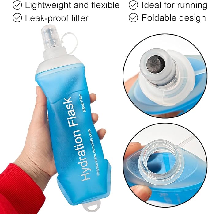 WILDREEDS 250ml Soft Flask, TPU Collapsible Soft Water Bottle for Hydration Pack, Running Vest, Folding Water Bottle for Hiking Cycling Climbing-2Pcs, Blue