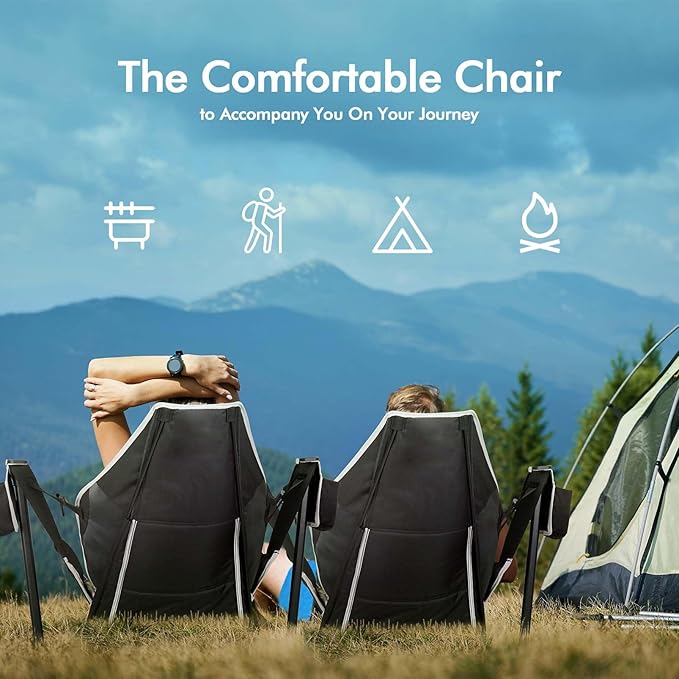 AKSOUL Hammock Camping Chair Swinging: Aluminum Alloy Adjustable Back Swinging Chair, Folding Rocking Chair with Pillow Cup Holder, Recliner for Outdoor Travel Sports Games Lawn Concerts Backyard
