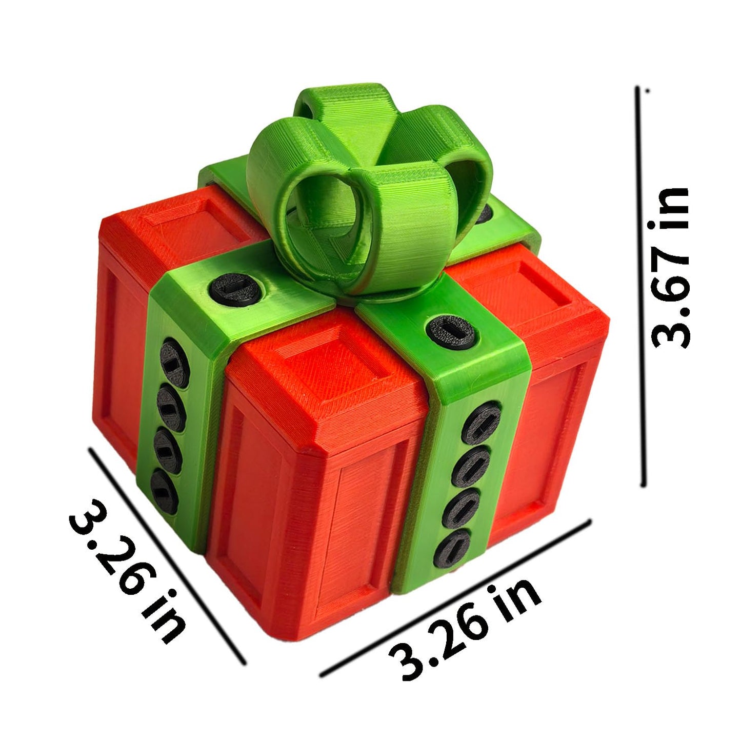 Annoying 3D Printed Gift Box with Screws - Funny Christmas Decoration, Magic Gift Box for Friends (Red and Green, Black Button)